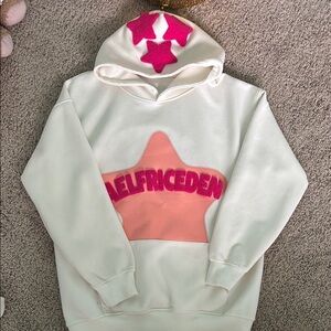 White Aelfric Eden Hoodie with Pink Star Accents